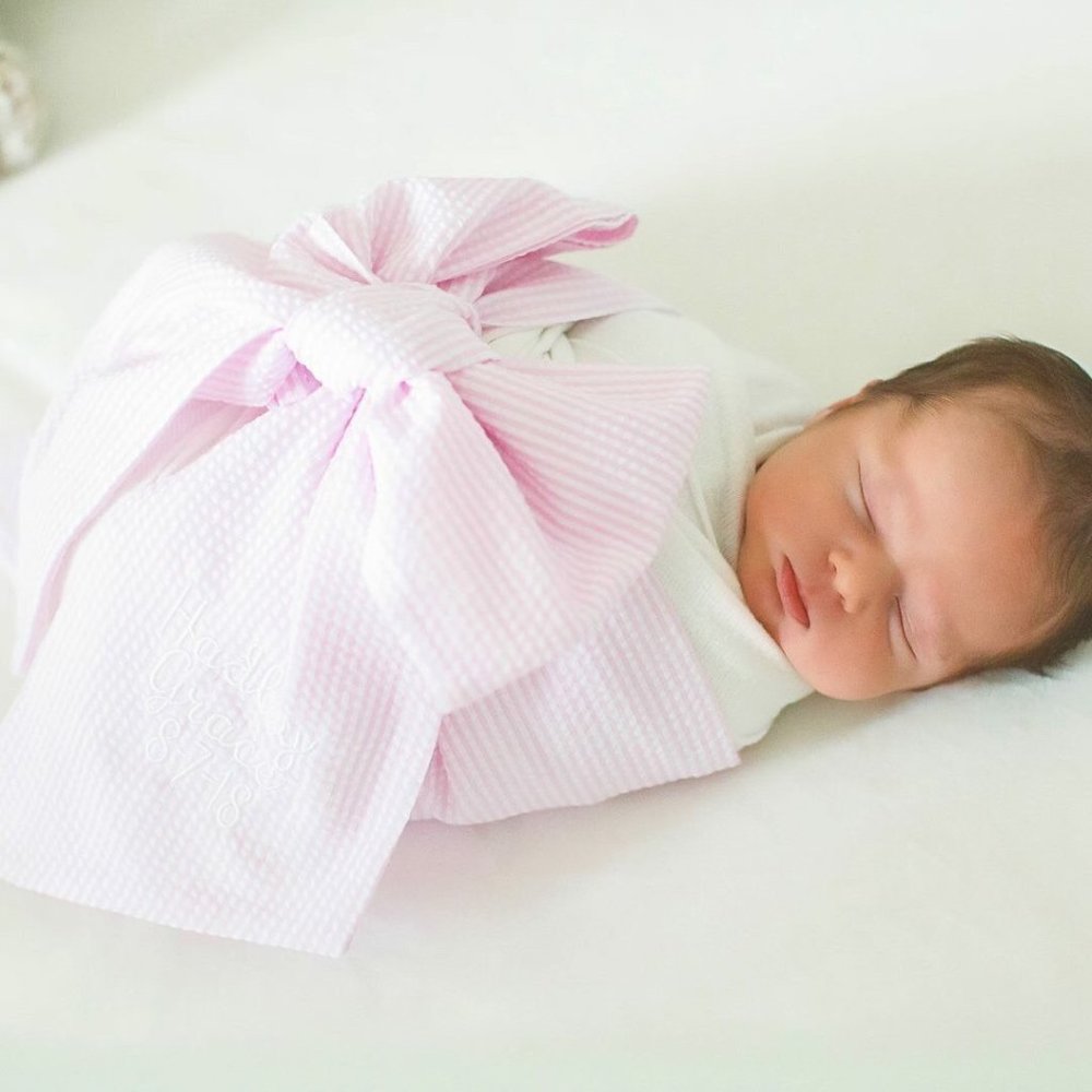 Light purple  Seersucker Baby Bow Swaddle Sash
